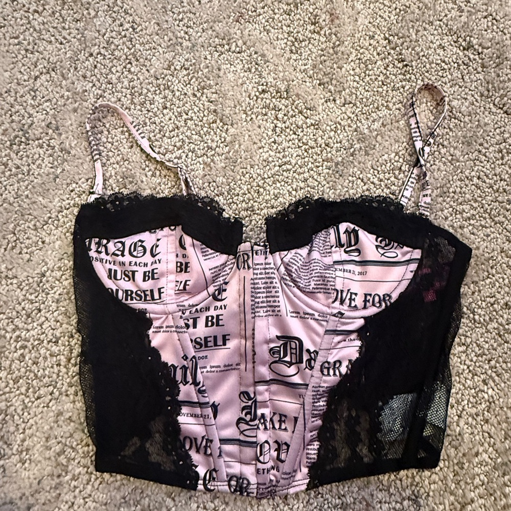 Edikted Black and Pink Graphic Lace Bustier
